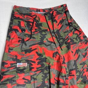 Vintage UFO Red Camo Cargo Pants Baggy Loose Fit Drawstring Waist Size Small